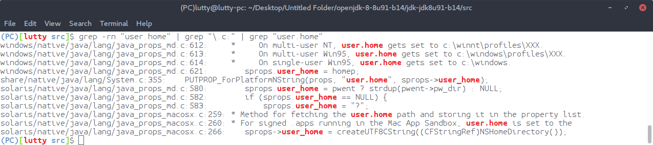 search user.home from java source